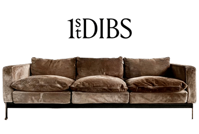 1st dibs logo and brown sofa